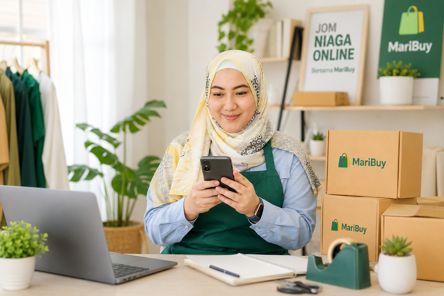 Malaysian seller using phone with MariBuy parcels